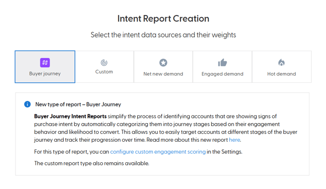 Buyer Journey Intent Reports - Wizard Step 1