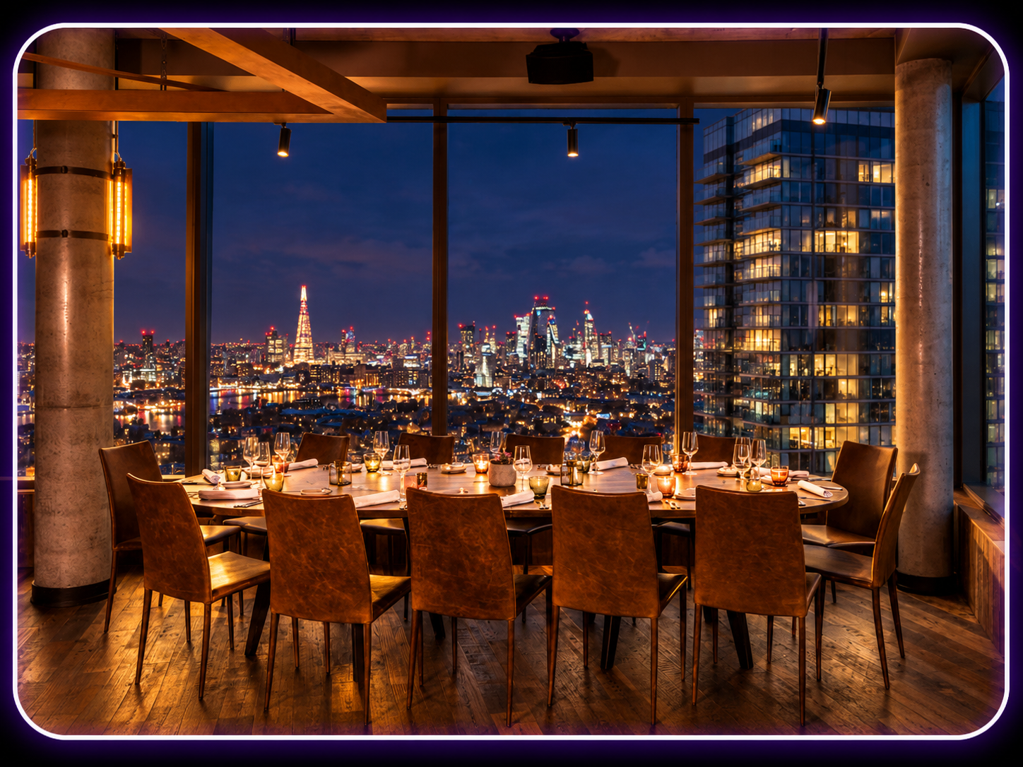 Candlelit London Skyline Dining Room